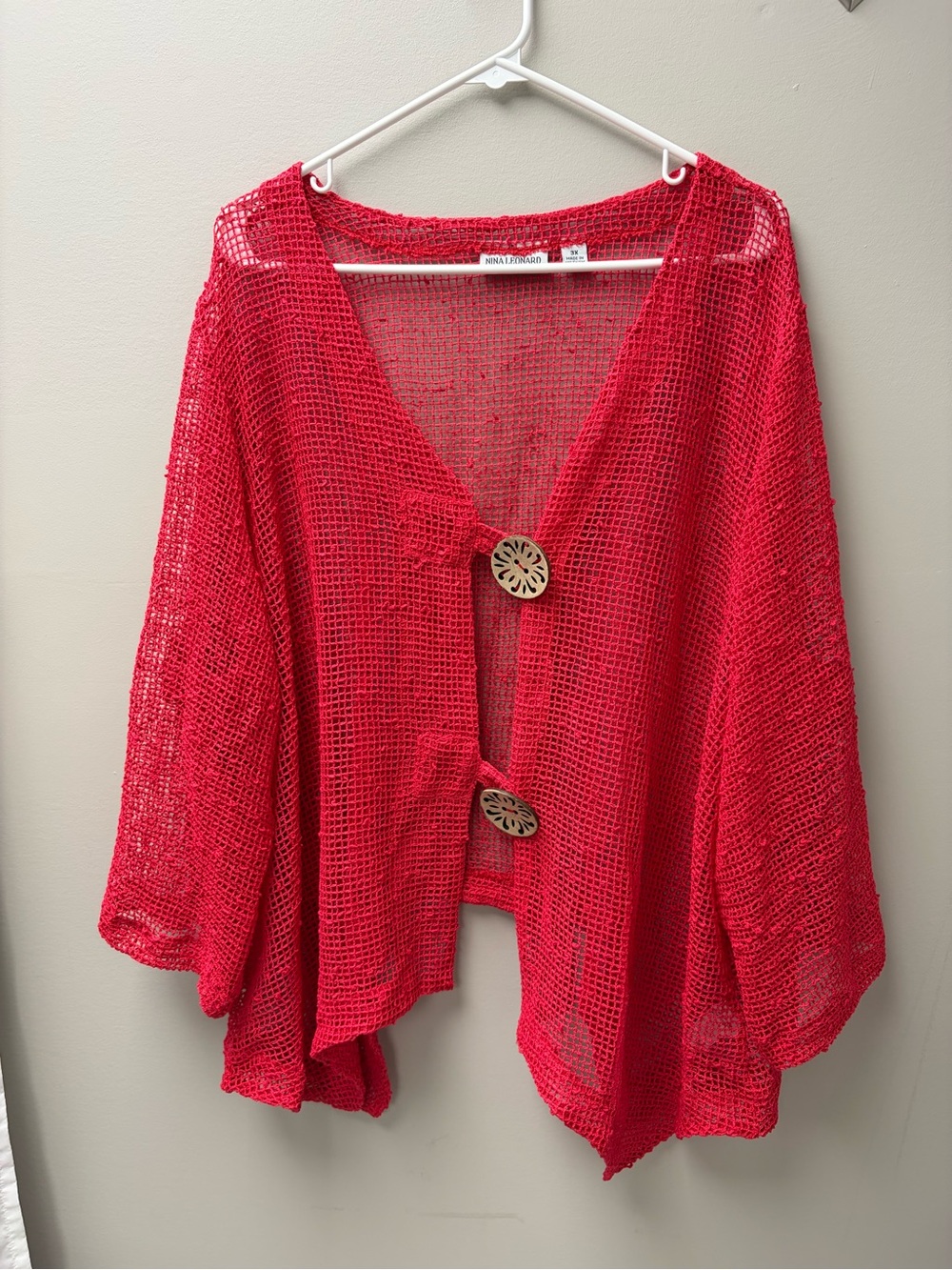 Nina Leonard Women’s Pink Button Up Mesh Cardigan